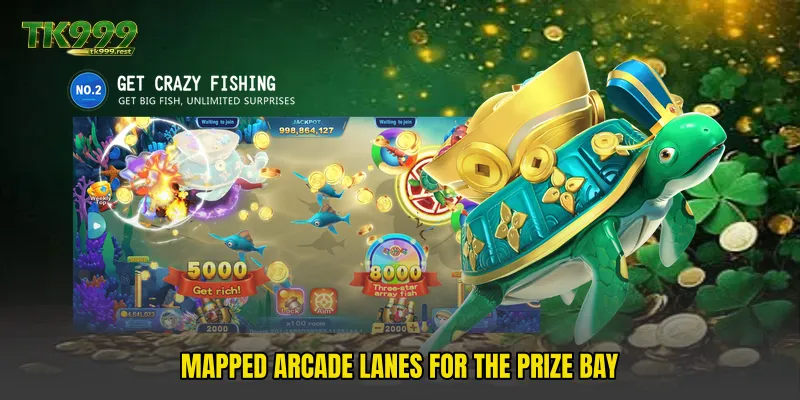 Mapped arcade lanes for the prize bay
